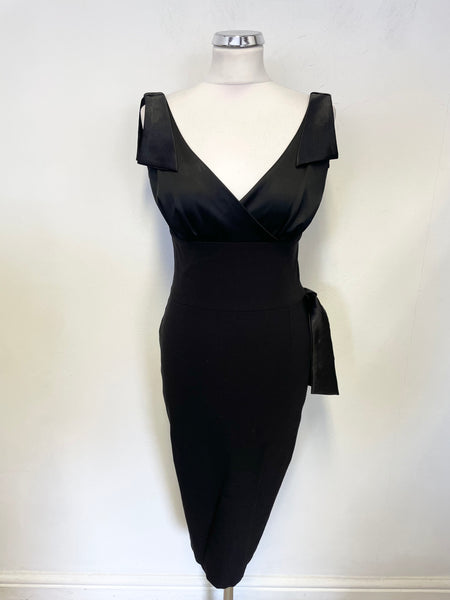 DIVA BLACK SATIN UPPER TIE TRIMS SLEEVELESS BODYCON DRESS SIZE M