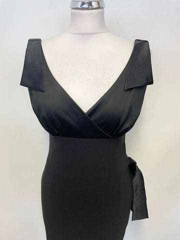 DIVA BLACK SATIN UPPER TIE TRIMS SLEEVELESS BODYCON DRESS SIZE M