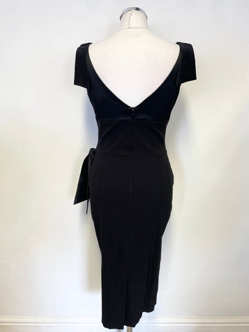 DIVA BLACK SATIN UPPER TIE TRIMS SLEEVELESS BODYCON DRESS SIZE M