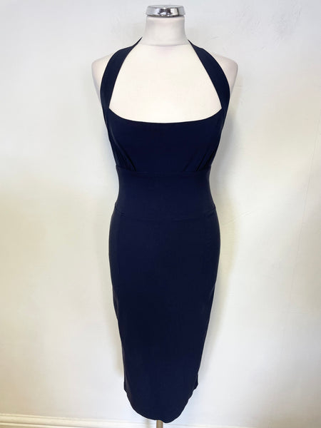 DIVA NAVY BLUE HALTER NECK BODYCON DRESS SIZE L