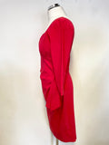 HYBRID RED V NECKLINE SIDE TIE 3/4 SLEEVE BODYCON DRESS SIZE 16