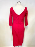 HYBRID RED V NECKLINE SIDE TIE 3/4 SLEEVE BODYCON DRESS SIZE 16