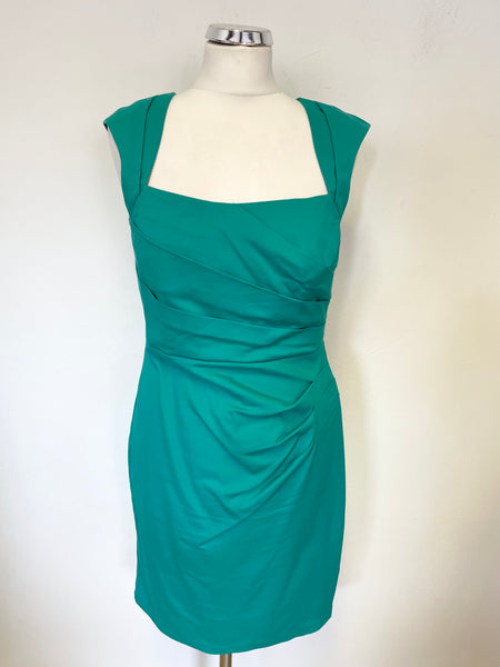 LIPSY GREEN SQUARE NECKLINE SLEEVELESS PENCIL DRESS  SIZE 12