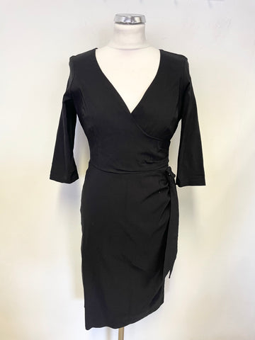 SO COUTURE BLACK V NECK 3/4 SLEEVE TIE SIDE BODYCON DRESS SIZE L