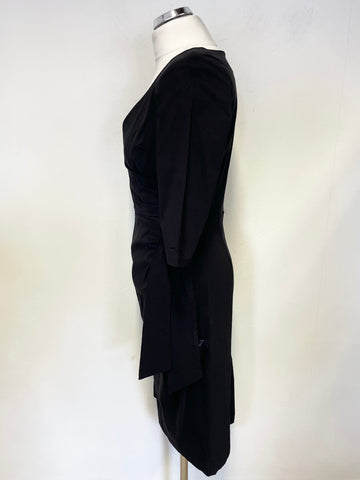 SO COUTURE BLACK V NECK 3/4 SLEEVE TIE SIDE BODYCON DRESS SIZE L