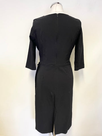 SO COUTURE BLACK V NECK 3/4 SLEEVE TIE SIDE BODYCON DRESS SIZE L