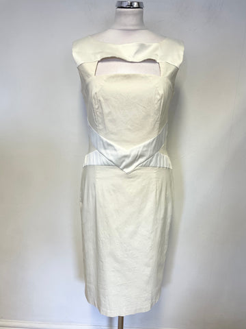 HYBRID CREAM SATIN TRIMMED CUT OUT SLEEVELESS BODYCON DRESS SIZE 16