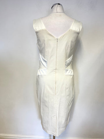 HYBRID CREAM SATIN TRIMMED CUT OUT SLEEVELESS BODYCON DRESS SIZE 16