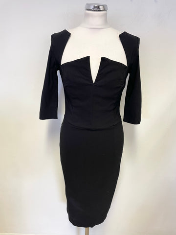 DIVA CATWALK BLACK BONED BODICE HALF SLEEVE BODYCON DRESS SIZE M