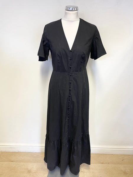 IRIS & INK BLACK COTTON BUTTON FRONT SHORT SLEEVE MAXI DRESS SIZE 8