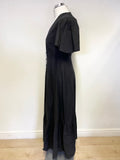 IRIS & INK BLACK COTTON BUTTON FRONT SHORT SLEEVE MAXI DRESS SIZE 8