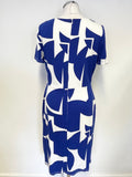 PHASE EIGHT ROYAL BLUE & WHITE PRINT SHORT SLEEVED STRETCH JERSEY DRESS SIZE 14