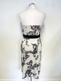 KAREN MILLEN CREAM BUTTERFLY PRINT STRAPLESS PENCIL DRESS SIZE 12