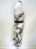 KAREN MILLEN CREAM BUTTERFLY PRINT STRAPLESS PENCIL DRESS SIZE 12