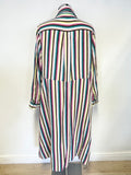 PURE COLLECTION MULTI COLOURED STRIPE LONG SLEEVED LINEN SHIRT DRESS SIZE 16