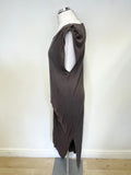 ALL SAINTS RIVIERA BROWN DRAPED FRONT SLEEVELESS JERSEY DRESS SIZE L