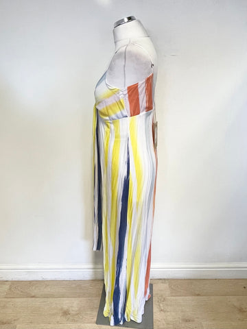 BRAND NEW MOUTAKI MULTI COLOURED STRIPE STRAPPY WIDE LEG JUMPSUIT SIZE S/M