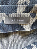 ITALIAN DESIGNER NEIRAMA GREY & NAVY BLUE PRINT OVERSIZE JACKET & CROPPED TROUSER SUIT SIZE I UK S/M