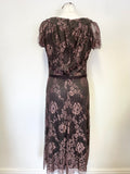 NANCYMAC BROWN & PINK LACE CAP SLEEVED MIDI DRESS SIZE 2 UK 12