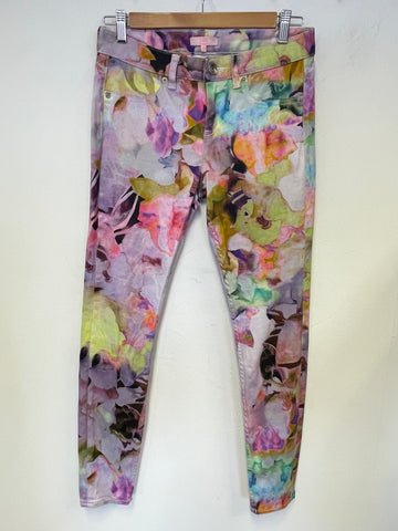 TED BAKER BLOEM MULTI COLOURED SKINNY LEG MID RISE JEANS SIZE 26