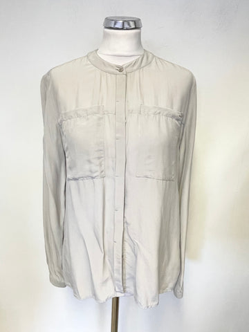 ESCADA SPORT LIGHT GREY SILK BLEND COLLARLESS LONG SLEEVED BLOUSE SIZE 36 UK 10