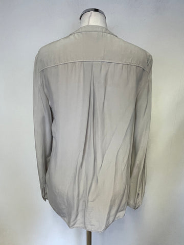 ESCADA SPORT LIGHT GREY SILK BLEND COLLARLESS LONG SLEEVED BLOUSE SIZE 36 UK 10