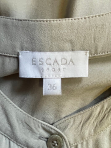 ESCADA SPORT LIGHT GREY SILK BLEND COLLARLESS LONG SLEEVED BLOUSE SIZE 36 UK 10