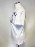 JUST CAVALLI WHITE LILAC SNAKE EMBOSSED SHORT SLEEVED T SHIRT SIZE S