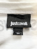 JUST CAVALLI WHITE LILAC SNAKE EMBOSSED SHORT SLEEVED T SHIRT SIZE S