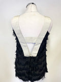 BEATRICE BLACK & IVORY FRINGED CUT OUT BACK STRAP TOP SIZE S