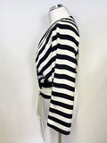 JAEGER 100% SILK BLACK & WHITE STRIPED WRAP TOP SIZE S