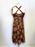 KAREN MILLEN BROWN 100% SILK FLORAL PRINT STRAPPY DRESS SIZE 10