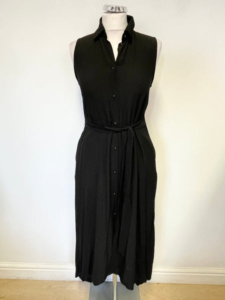 IVORIES 100% SILK BLACK COLLARED SLEEVELESS MIDI/MAXI DRESS SIZE 40 UK 8/10