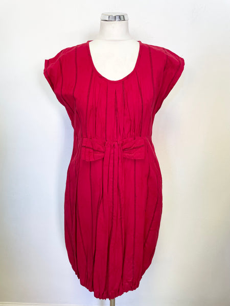 MASAI RED STRIPE SLEEVELESS BOW TRIM ELASTICATED HEM SHIFT DRESS SIZE XS