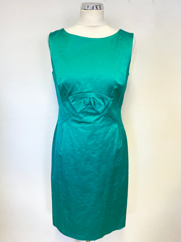 MARKS & SPENCER AUTOGRAPH JADE GREEN BOW TRIM SLEEVELESS PENCIL DRESS SIZE 12