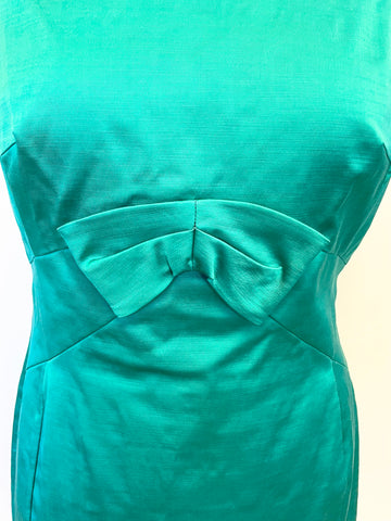 MARKS & SPENCER AUTOGRAPH JADE GREEN BOW TRIM SLEEVELESS PENCIL DRESS SIZE 12