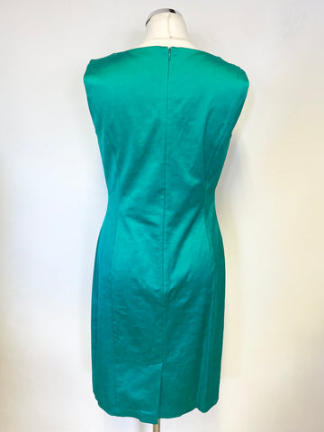 MARKS & SPENCER AUTOGRAPH JADE GREEN BOW TRIM SLEEVELESS PENCIL DRESS SIZE 12