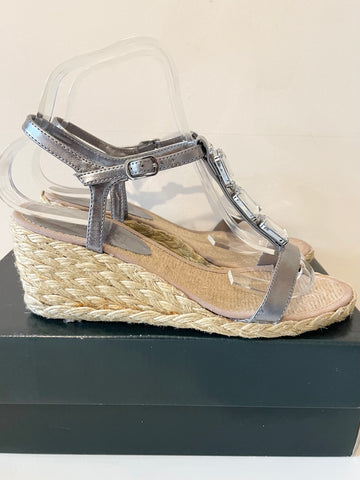 RALPH LAUREN CORALA NEW SILVER JEWEL TRIM WEDGE HEEL SANDALS SIZE 5/38