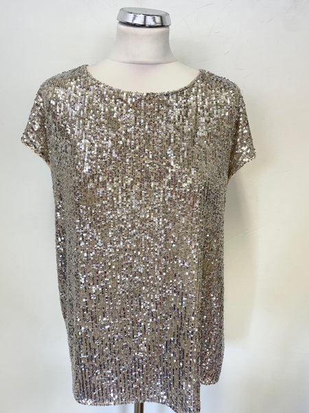 MINT VELVET NUDE & SILVER SEQUIN FRONT CAP SLEEVE TOP SIZE 14