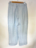 CREA LIGHT BLUE LINEN HIGH RISE WIDE LEG TROUSERS SIZE 42 UK 14/16