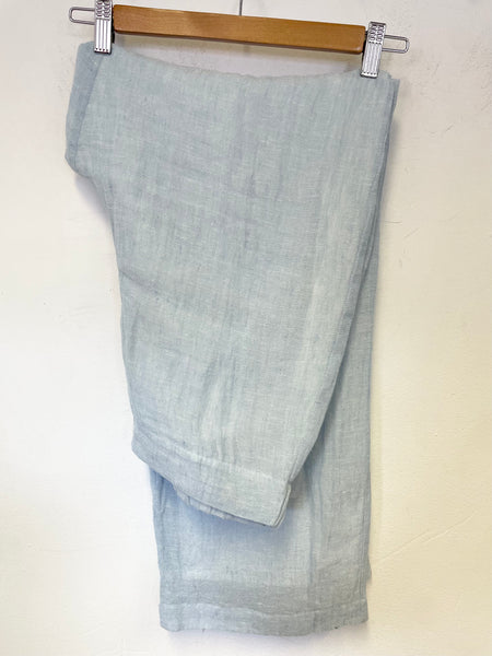 CREA LIGHT BLUE LINEN HIGH RISE WIDE LEG TROUSERS SIZE 42 UK 14/16