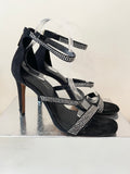 KAREN MILLEN BLACK SUEDE RHINESTONE TRIM STRAPPY HIGH HEEL SANDALS SIZE 7/40