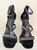 KAREN MILLEN BLACK SUEDE RHINESTONE TRIM STRAPPY HIGH HEEL SANDALS SIZE 7/40