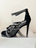 KAREN MILLEN BLACK SUEDE RHINESTONE TRIM STRAPPY HIGH HEEL SANDALS SIZE 7/40