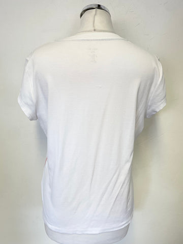 MARCCAIN WHITE SEQUINNED FISH PRINT SHORT SLEEVED T SHIRT SIZE N4 UK 14