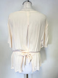 SELECTED FEMME PALE PEACH OPEN BACK TIE WAIST SHORT SLEEVED TOP SIZE 40 UK 12