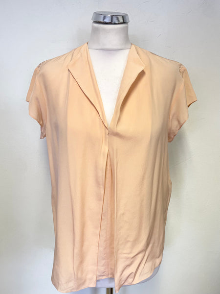 JAEGER 100% SILK PEACH PLEAT FRONT SHORT CAP SLEEVED TOP SIZE 12