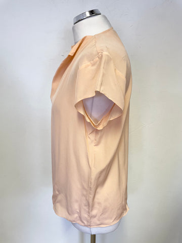 JAEGER 100% SILK PEACH PLEAT FRONT SHORT CAP SLEEVED TOP SIZE 12