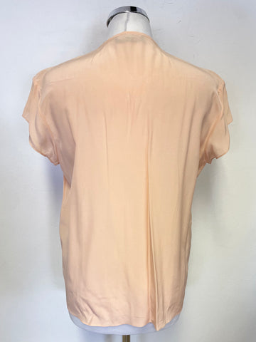 JAEGER 100% SILK PEACH PLEAT FRONT SHORT CAP SLEEVED TOP SIZE 12