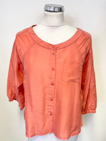 WHISTLES 100% SILK CORAL 3/4 SLEEVED OVERSIZE BLOUSE/ TOP  SIZE 8